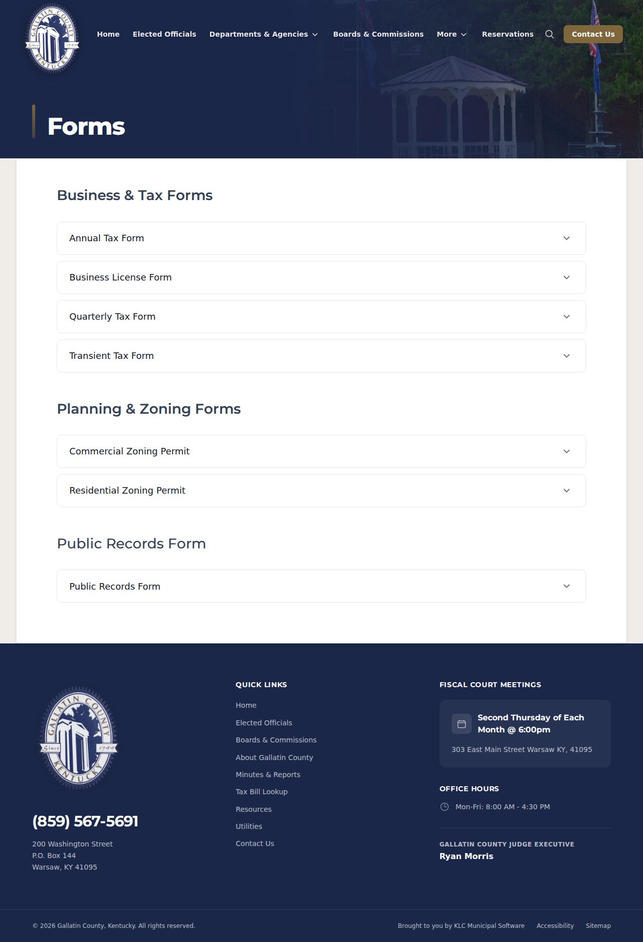 Gallatin County booking record open-records forms page